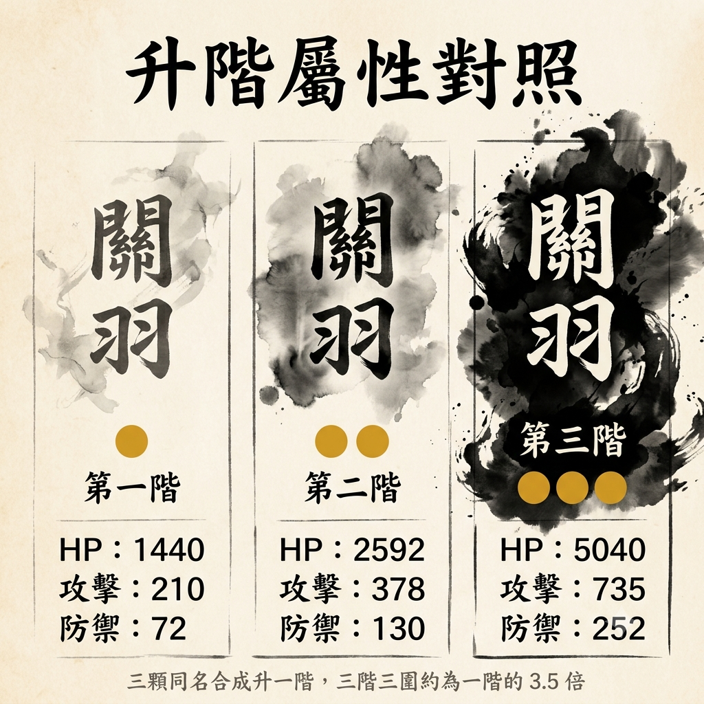 同棋子一階 vs 三階屬性對照